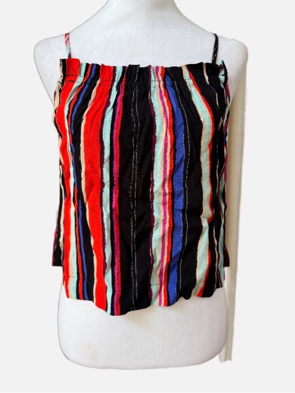 Knot Sisters Black Multicolor Striped spaghetti strap Tank Top